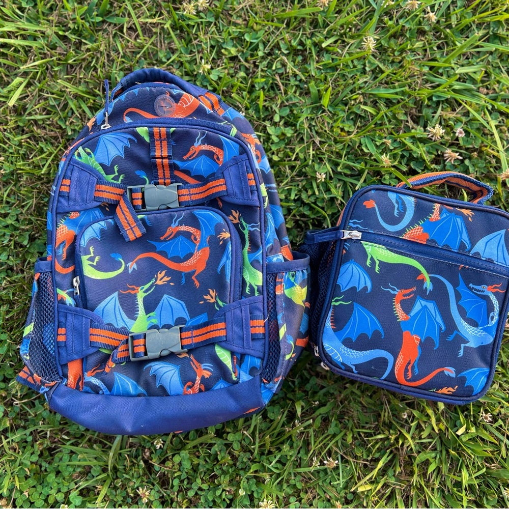 Pottery Barn dragon backpack and lunchbox